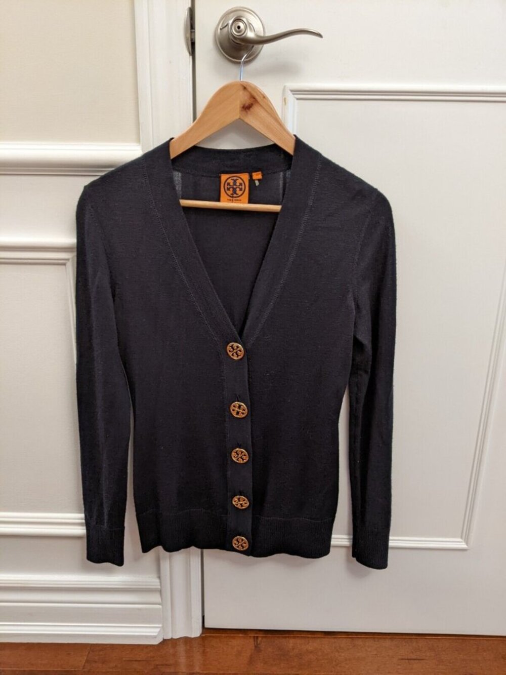 Tory Burch navy blue Merino wool cardigan size xs